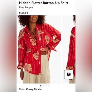 Free people Red Floral Button-Up Shirt